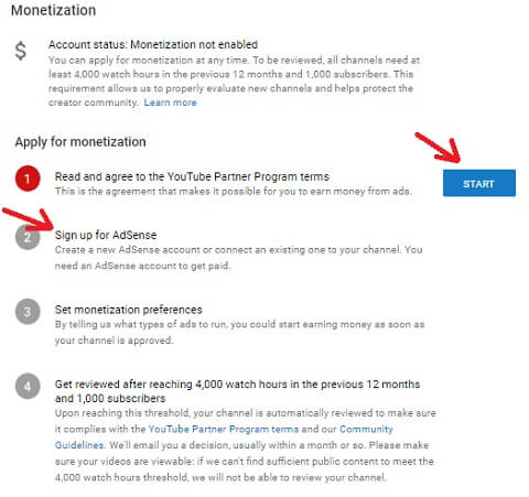 how to apply for youtube channel monetization