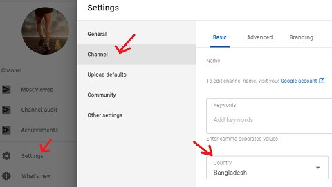 how to change your country location on youtube channel